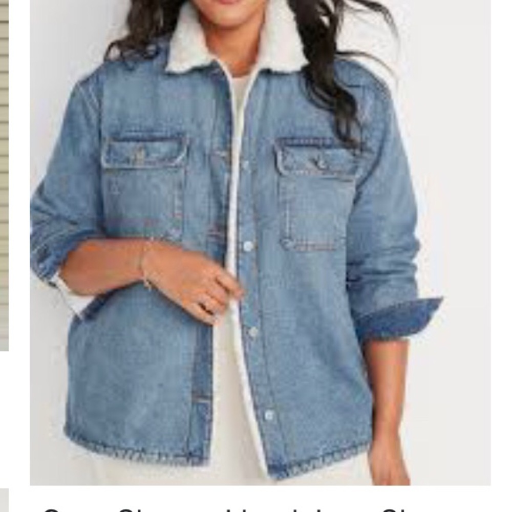 Denim Sherpa lined jacket. Brand new in bag. Never used. Size large. Old navy
